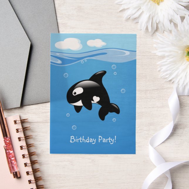 Invitations En Vélin Cute Orca Baleine fête d'anniversaire Insertion (Mariage)