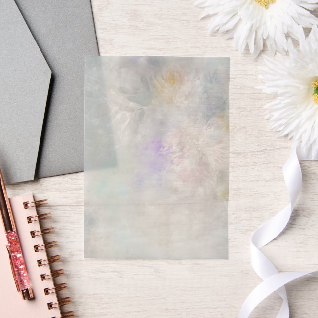 Invitations En Vélin Dahlias blancs avec accents violets et bleus (Mariage)