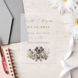 Invitations En Vélin Dalmation Chien et Fleurs sauvages Sauvez la date