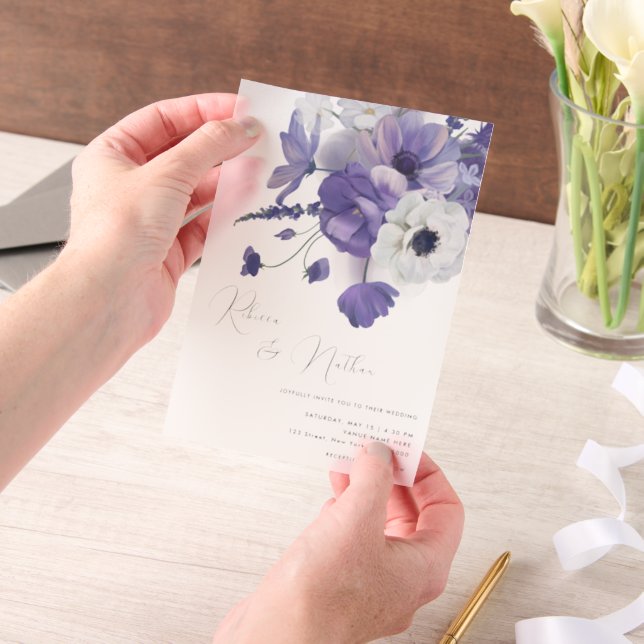 Invitations En Vélin Dark Lilac & Lavender Floral Wedding (Ordinateur de poche)