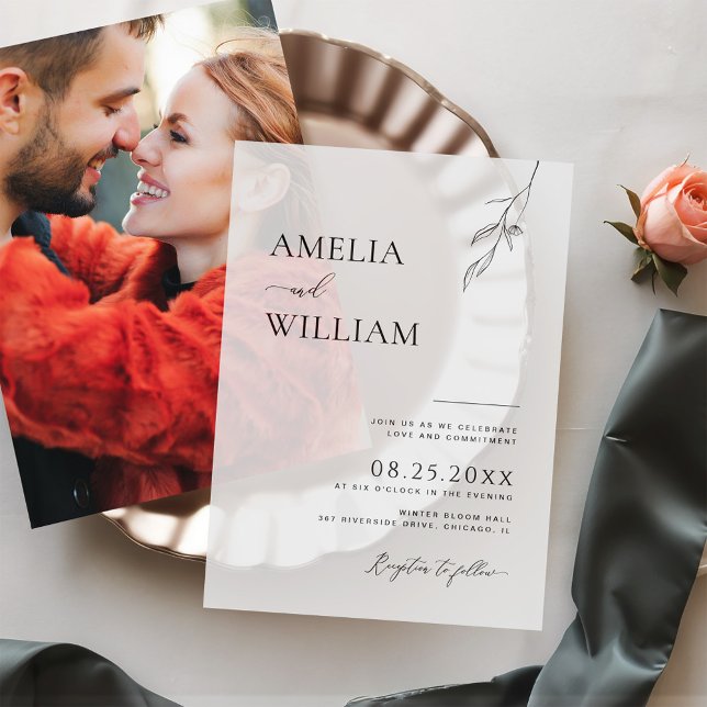 Invitations En Vélin Délicat croquis feuille Mariage simple (Créateur téléchargé)