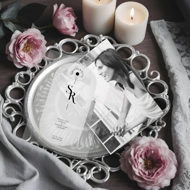 Invitations En Vélin Delicate Vellum Transparency Elegant Black & White (Delicate Vellum Overlay Paper Transparency Elegant Black & White Initials for Wedding Save the Date )