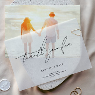 Invitations En Vélin Design Moderne Noms Photo Enregistrer La Date Over