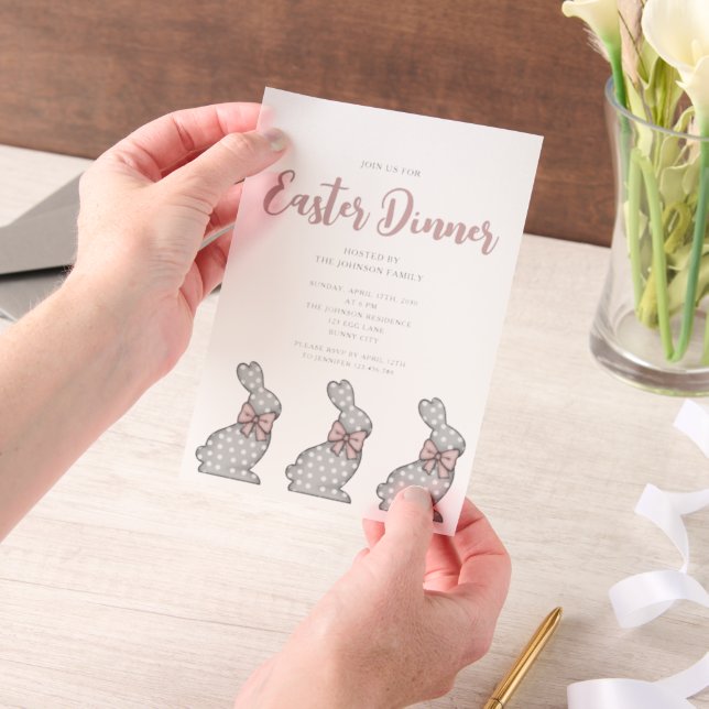 Invitations En Vélin Dîner de Pâques de lapin rose mignon (Ordinateur de poche)