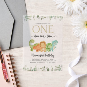 Invitations En Vélin Dinosaures mignons, T-Rex, Jurassique, Premier Ann