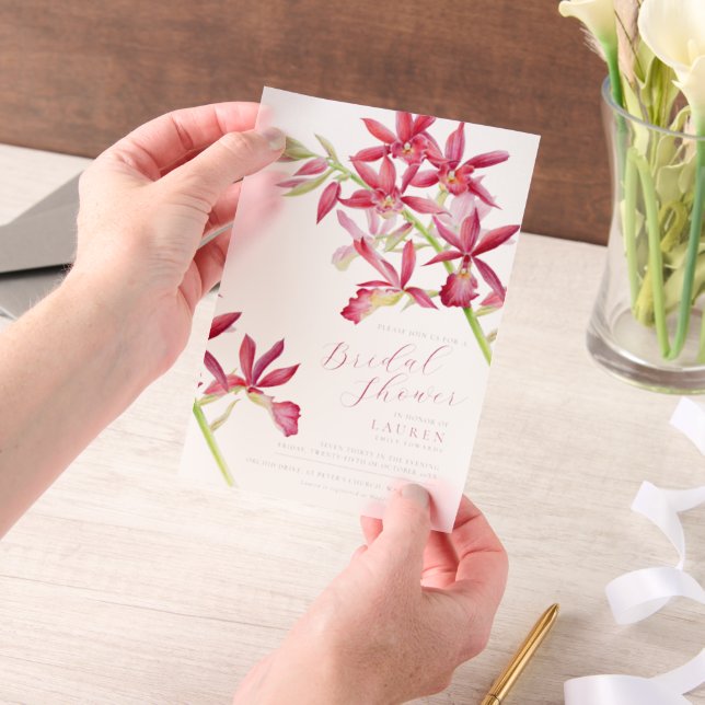 Invitations En Vélin Douche botanique d'aquarelle rouge (Ordinateur de poche)