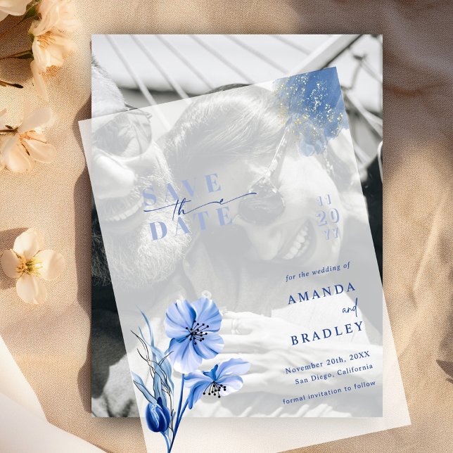 Invitations En Vélin Dusty Blue & Gold Parties scintillant Mariage Enre (Créateur téléchargé)