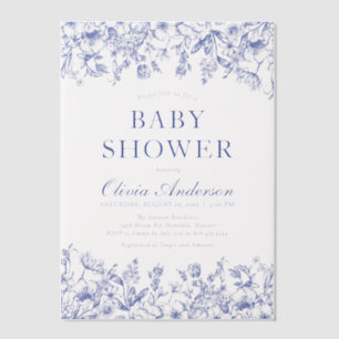 Invitations En Vélin Dusty Blue Vintage Floral Chinoiserie Baby shower