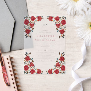 Invitations En Vélin Dusty Elegant Golden Red Rose Mariage