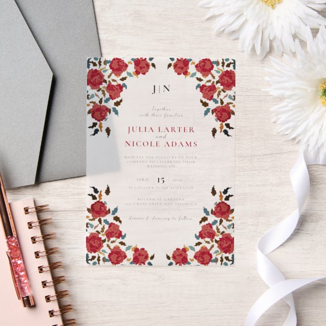 Invitations En Vélin Dusty Elegant Golden Red Rose Mariage (Mariage)