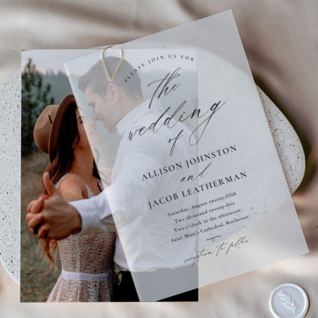 Invitations En Vélin Écriture Élégante Superposée Mariage  (Elegant script calligraphy vellum wedding invitation.)