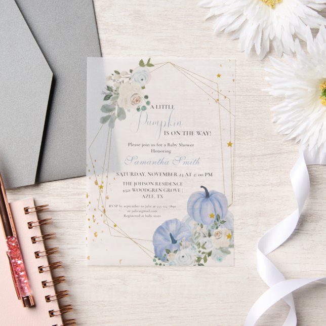 Invitations En Vélin Elégant Baby shower Citrouille Blue Little (Mariage)