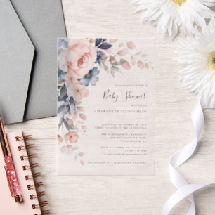 Invitations En Vélin Élégant Baby shower floral rose pâle