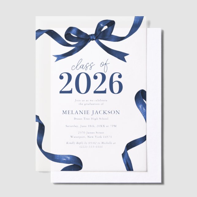 Invitations En Vélin Elegant Blue Bow Graduation Party (Compenser)