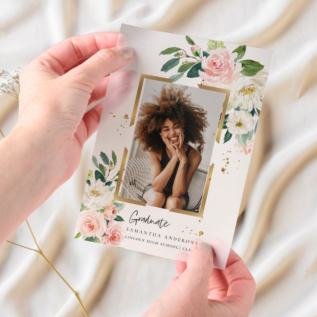 Invitations En Vélin Elégant cadre rose rose floral or (Créateur téléchargé)