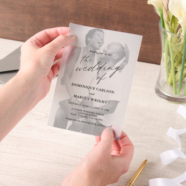 Invitations En Vélin Elegant Calligraphy Photo Modern Wedding (Ordinateur de poche)
