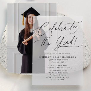 Invitations En Vélin Elégant Célébrer la Grad Black Script Grad