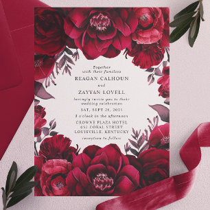 Invitations En Vélin Élégant Crimson profond Rouge Floral Mariage roman
