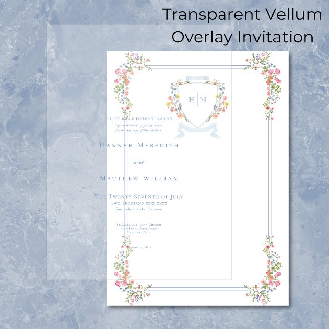 Invitations En Vélin Elégant Dusty Blue Pastel Fleur sauvage Mariage Cr (Créateur téléchargé)