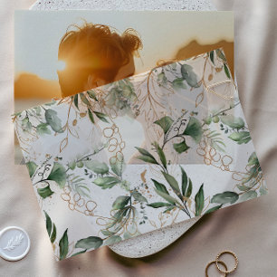 Invitations En Vélin Elégant Eucalyptus Or Verdure Superposition Sage