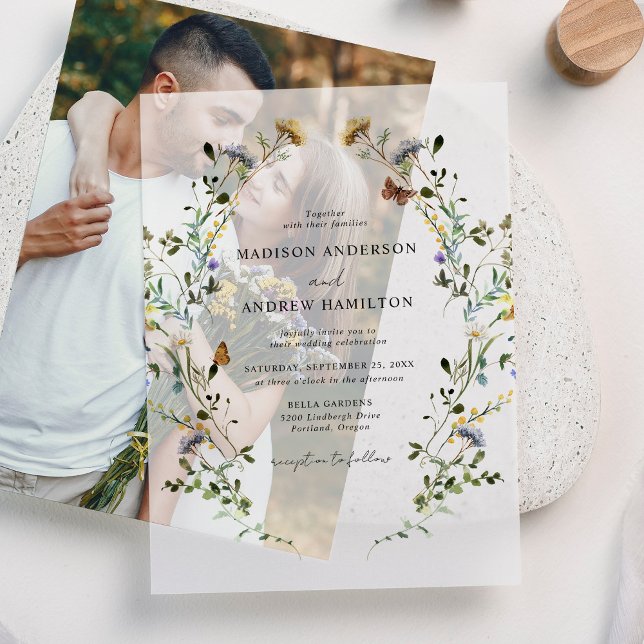 Invitations En Vélin Élégant Fleur sauvage Meadow Mariage (Créateur téléchargé)