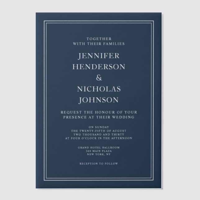 Invitations En Vélin Elegant Formal Navy Blue Wedding (Recto)