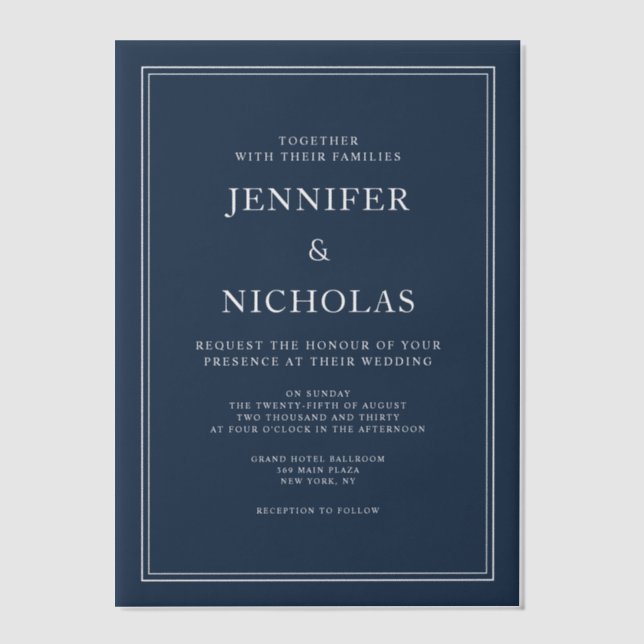 Invitations En Vélin Elegant Formal Navy Blue Wedding (Recto)