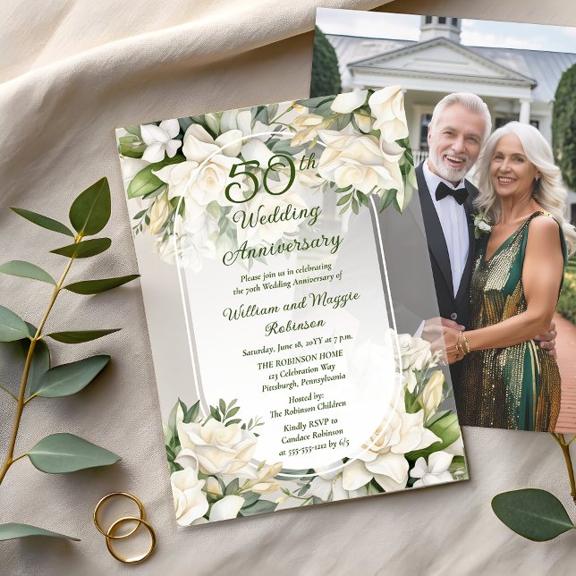 Invitations En Vélin Elégant Gardenia Floral 50e anniversaire de Mariag (Elegant Gardenia Floral 50th Wedding Anniversary Vellum Invitations (Photo not included))