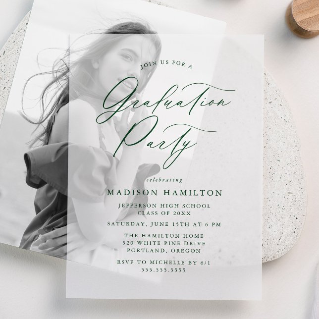 Invitations En Vélin Élégant Green Calligraphy Script Graduation Party (Créateur téléchargé)