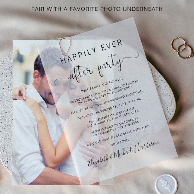 Invitations En Vélin Elégant Heureusement Jamais Après La Réception De  (Elevate your wedding invitations with the timeless beauty of vellum overlays)