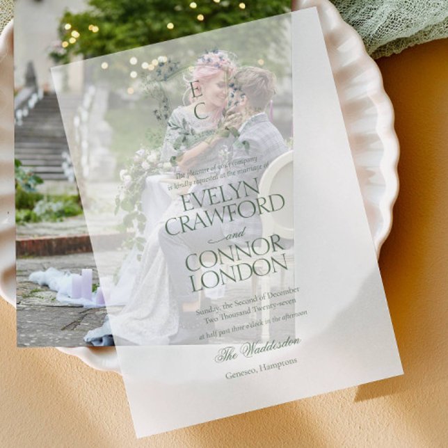 Invitations En Vélin Élégant hiver Floral Crest Mariage (Créateur téléchargé)