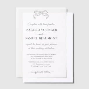 Invitations En Vélin Elégant Mariage à main incliné Bow superposition d