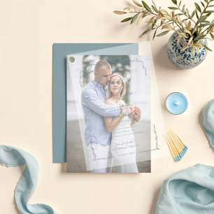 Invitations En Vélin Elégant Mariage Bleu Main Tirée Bow & Ribbon