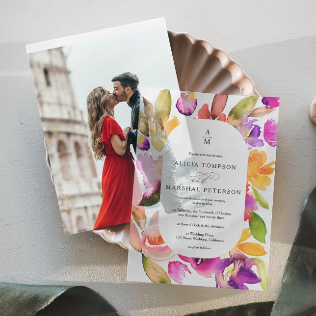 Invitations En Vélin Élégant Mariage d'aquarelle fleurie Spring Bold (Elegant Spring Bold Floral Watercolor Wedding Vellum Invitations)