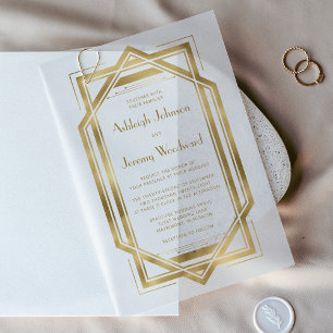 Invitations En Vélin Elégant Mariage de cadre déco Gold White années 19