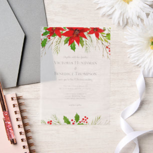 Invitations En Vélin Élégant Mariage de Noël Rouge Poinsettia Floral