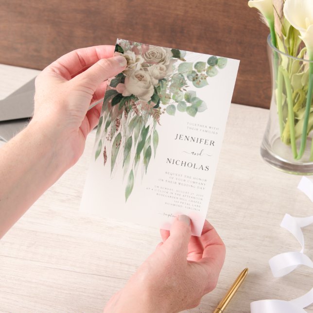 Invitations En Vélin Élégant Mariage de pivoines florales (Ordinateur de poche)