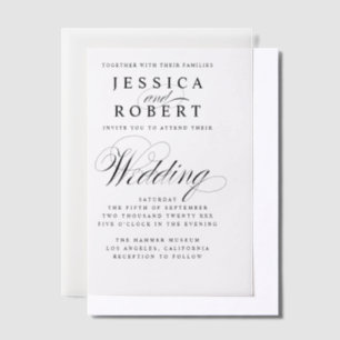 Invitations En Vélin Élégant Mariage de script noir et blanc