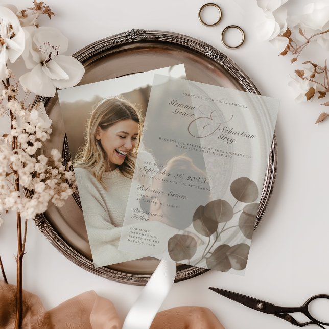 Invitations En Vélin Élégant Mariage de superposition de cendres botani (Créateur téléchargé)