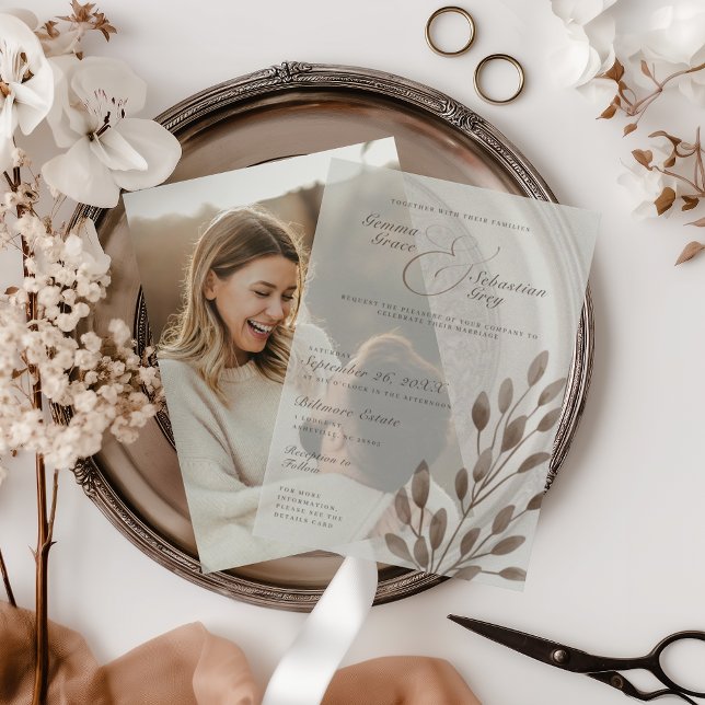 Invitations En Vélin Élégant Mariage de superposition de cendres botani (Créateur téléchargé)