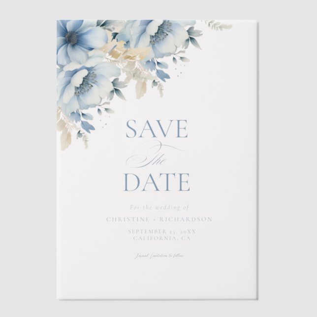 Invitations En Vélin Élégant Mariage de trame géométrique Floral bleu (Recto)