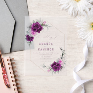 Invitations En Vélin Élégant Mariage géométrique violet rustique