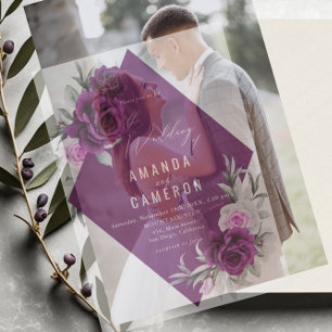 Invitations En Vélin Élégant Mariage géométrique violet rustique