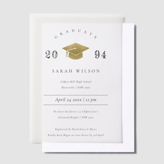 Invitations En Vélin Élégant Minimal Simple Gold Foil Graduation Party (Compenser)