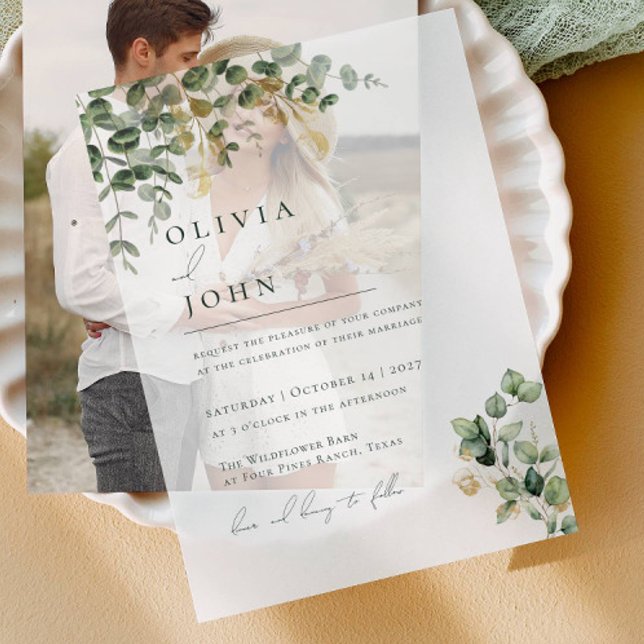 Invitations En Vélin Élégant minimaliste moderne Eucalyptus Mariage (Créateur téléchargé)