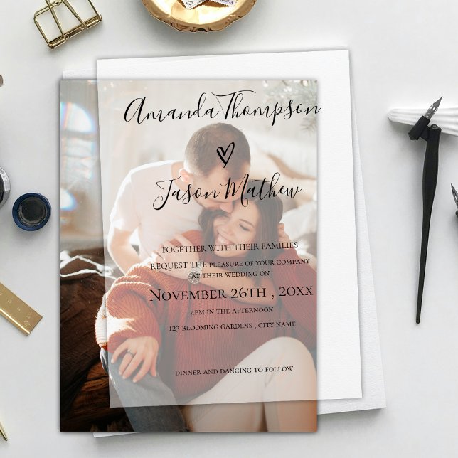 Invitations En Vélin Élégant moderne typographie cardiaque Mariage de s (Elegant Modern Heart Typography Script Wedding Vellum Invitations)