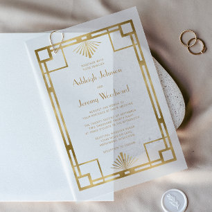 Invitations En Vélin Élégant or blanc géométrique vintage mariage Déco 