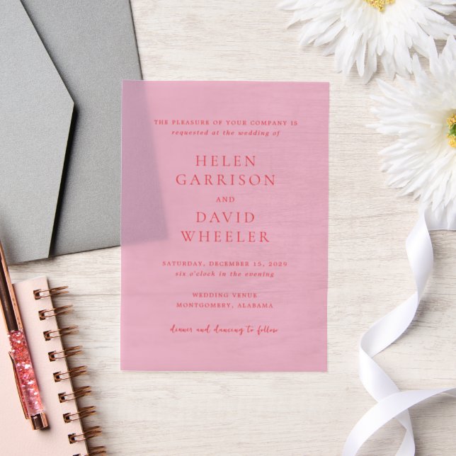 Invitations En Vélin Elegant Pink and Red Classic Wedding (Mariage)