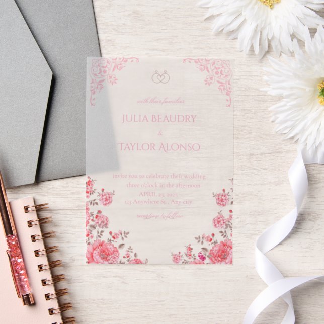 Invitations En Vélin Elegant Pink Rose Wedding Invite (Mariage)