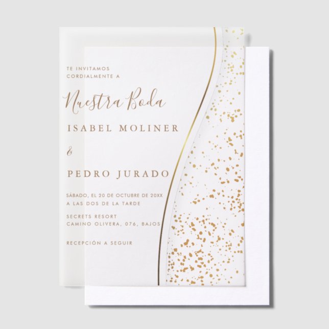 Invitations En Vélin Élégant Romantique Gold Nuestra Boda Mariage espag (Compenser)